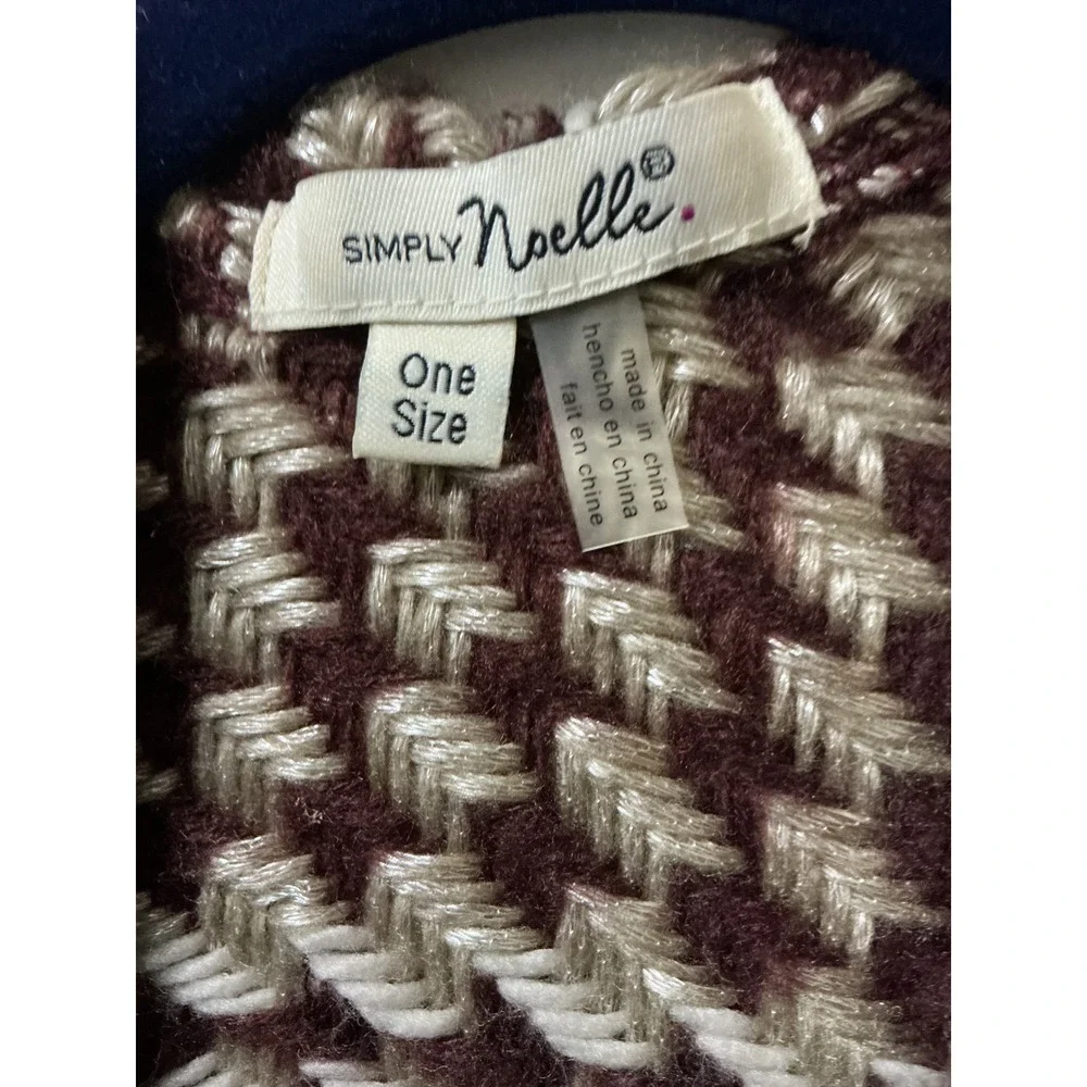 Simply Noelle Womens Hooded Poncho Wrap Burgundy Cream Geometric Fringe One Size
